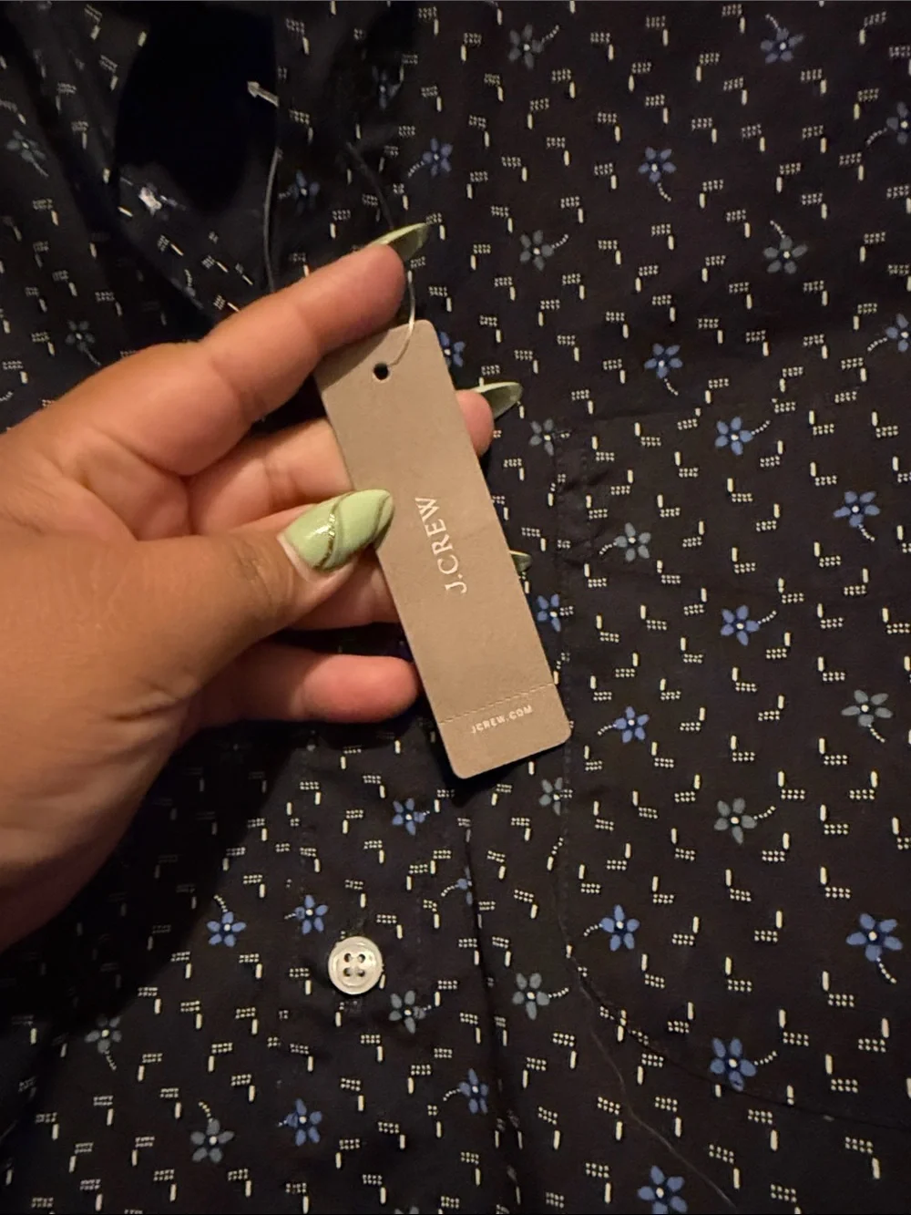 J. Crew Navy Short-Sleeve Button-Down with Small Geometric Print